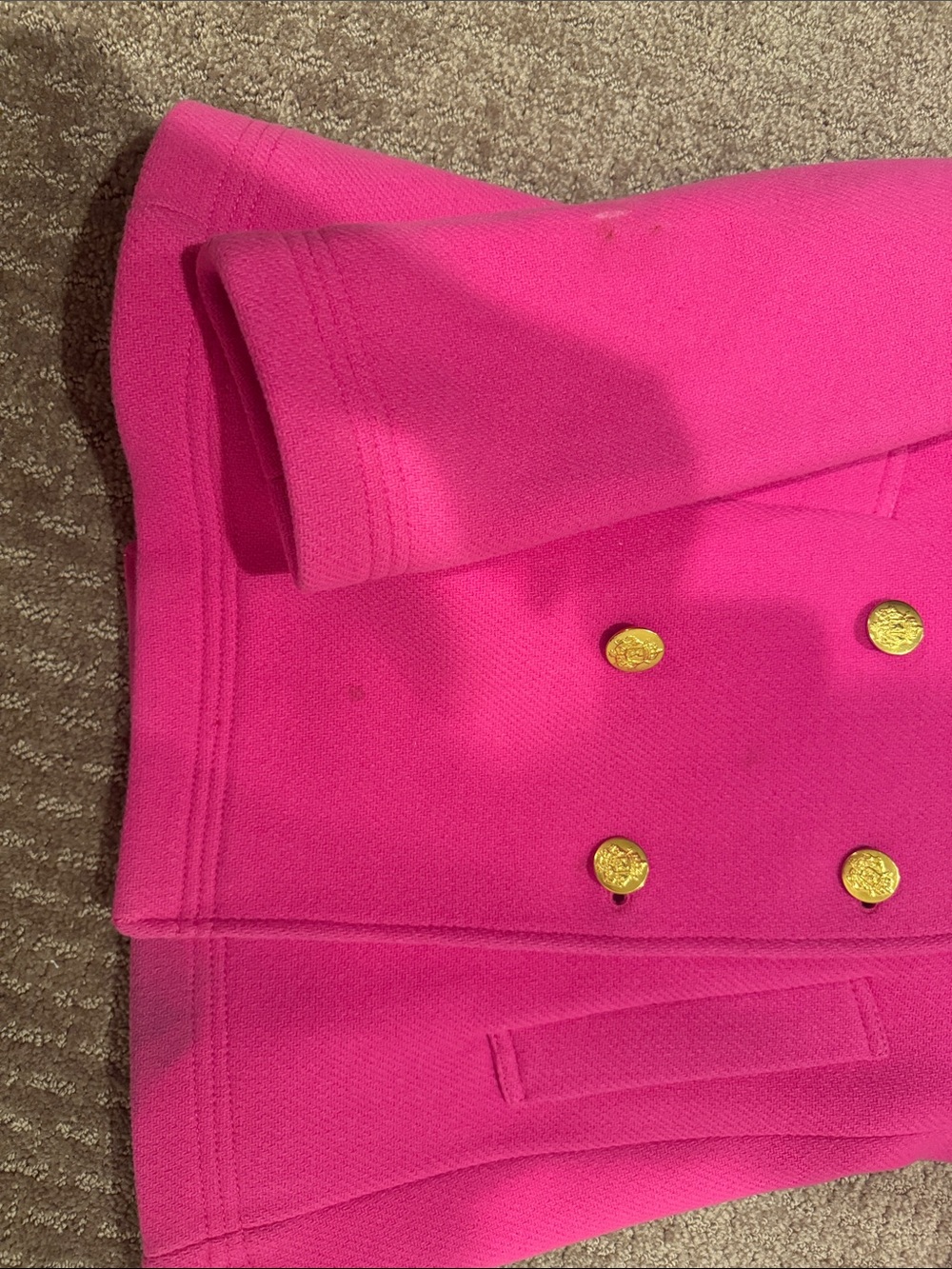 J. Crew Hot Pink Double-Breasted Peacoat with Gold Buttons - Picture 2 of 4